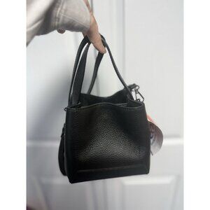 Andrea Cardone black leather bucket bag messenger crossbody NEW